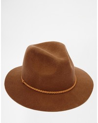 Asos Brand Fedora Hat In Brown Felt With Braid Band