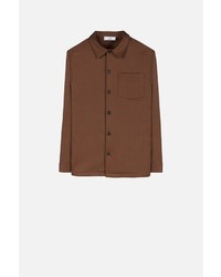 Brown Wool Long Sleeve Shirt