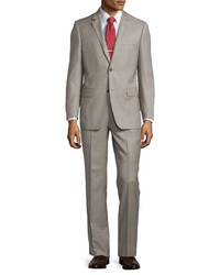 Neiman Marcus Modern Fit Wool Two Piece Shark Suit Tan