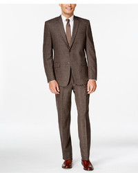 Andrew Marc Slim Fit Mid Brown Donegal Suit