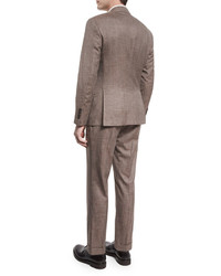Brunello Cucinelli Wool Blend Textured Two Piece Suit Brown