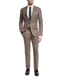Brunello Cucinelli Wool Blend Textured Two Piece Suit Brown
