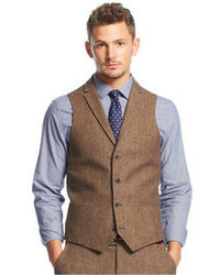 Bar Iii Carnaby Collection Slim Fit Brown Tweed Herringbone Vest