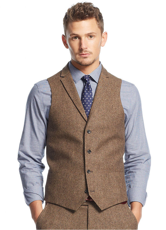 Bar Iii Carnaby Collection Slim Fit Brown Tweed Herringbone Vest, $90 ...