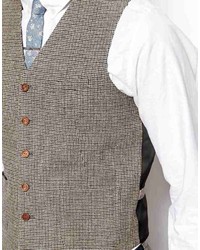 Asos Brand Slim Fit Vest In Brown Dogstooth