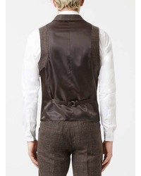 Topman Brown Check Suit Vest With Notch Collar