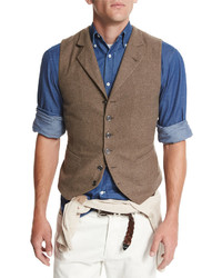 Brunello Cucinelli Flannel Wool Button Front Vest Brown