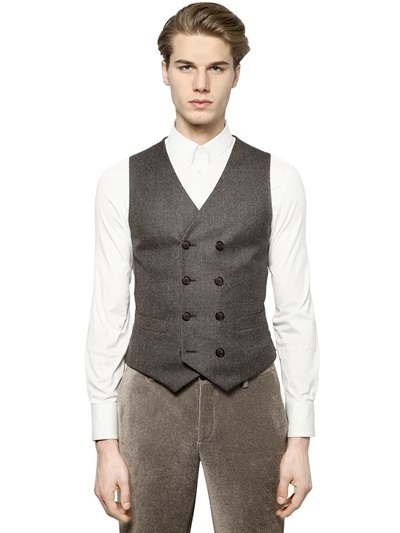 Wool Cashmere Blend Tweed Vest 