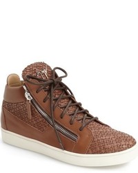 Brown Woven High Top Sneakers