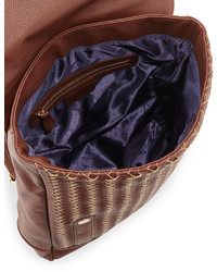 Neiman Marcus Woven Fold Over Backpack Cocoa