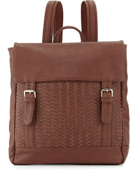 Neiman Marcus Woven Fold Over Backpack Cocoa