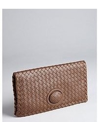 Bottega Veneta Light Brown Intrecciato Leather Turnlock Clutch