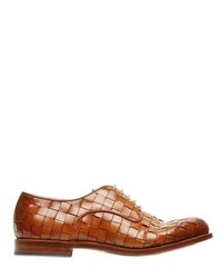 Brown Woven Leather Derby Shoes