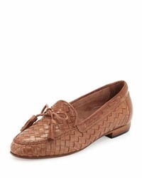 Brown Woven Leather Loafers