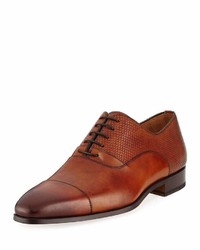 Magnanni For Neiman Marcus Woven Leather Lace Up Loafer Brown