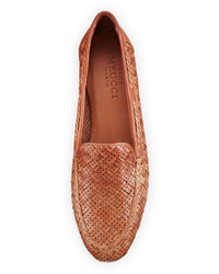 Sesto Meucci Nellie Perforated Woven Flat Loafer Beige