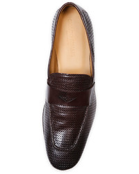 Giorgio Armani Woven Leather Penny Loafer Dark Brown