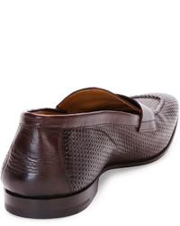 Giorgio Armani Woven Leather Penny Loafer Dark Brown