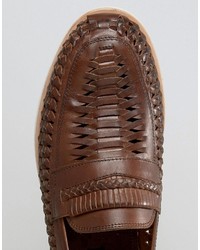 Dune Woven Loafers In Brown Leather