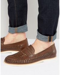 Brown Woven Leather Loafers for Men | Lookastic