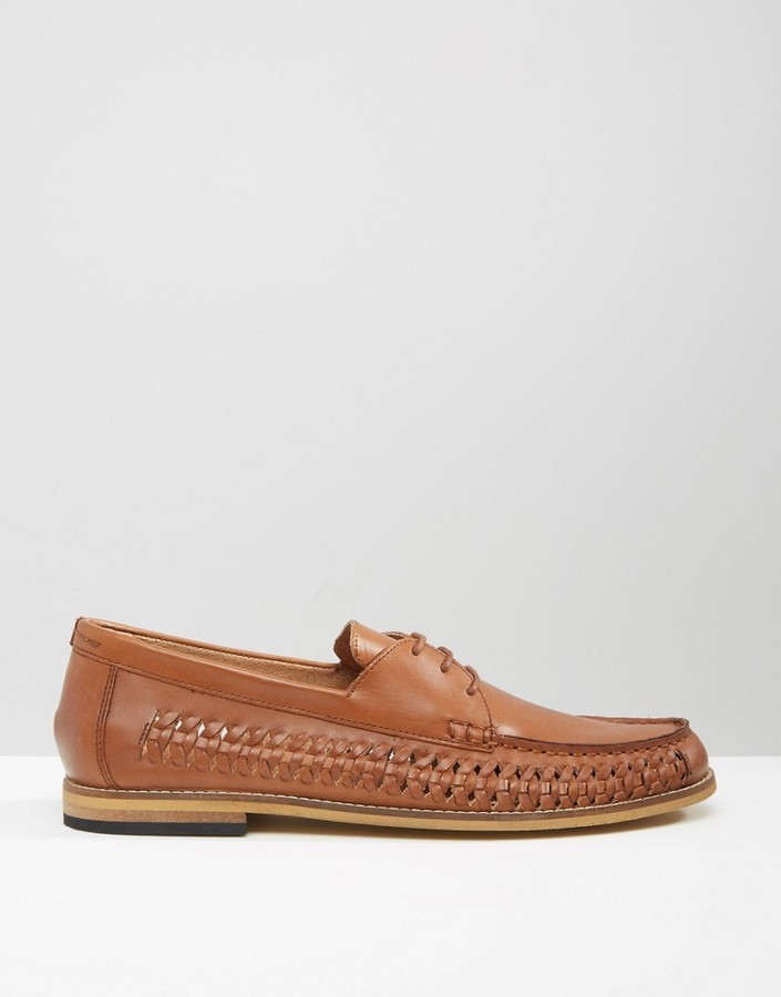 Frank Wright Woven Loafers In Tan Leather, $68 | Asos | Lookastic