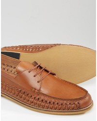 Frank Wright Woven Loafers In Tan Leather