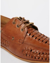 Asos Woven Loafers In Tan Leather