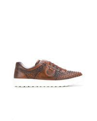 Brown Woven Leather Low Top Sneakers