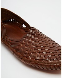 Asos Brand Woven Sandals In Leather