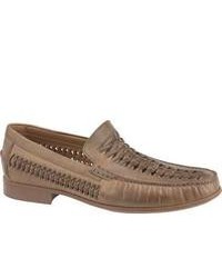 Johnston & Murphy Cresswell Huarache Weave Venetian Taupe Calfskin Moc Toe Shoes