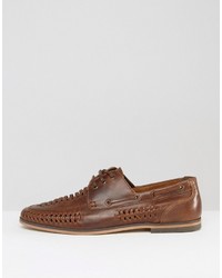 Asos Lace Up Shoes In Woven Tan Leather