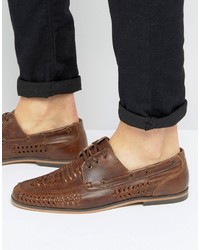 Asos Lace Up Shoes In Woven Tan Leather