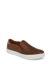 Brown Woven Leather Slip-on Sneakers