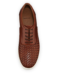 Jared Lang Woven Leather Oxford Sneaker With Extralight Rubber Sole Brown