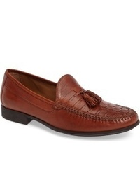 Brown Woven Leather Tassel Loafers