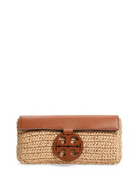Brown Woven Straw Clutch