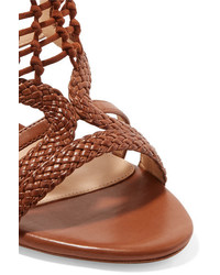 Alexandre Birman Marinah Woven Suede And Leather Sandals Tan