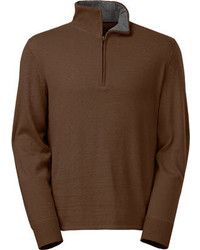Men's Dark Brown Leather Bomber Jacket, Brown Zip Neck Sweater ...