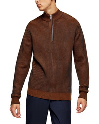 Topman Half Zip Plaited Mock Neck Sweater