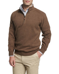 Peter Millar Melange Fleece Quarter Zip Sweater Wicker
