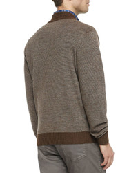 Peter Millar Textured Quarter Zip Pullover Sweater Brown