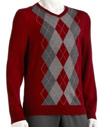LIZ CLAIBORNE Apt 9 Merino Wool Blend Argyle Sweater Xxl 2xl Wine Red Grey