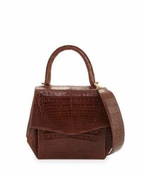 Nancy Gonzalez Crocodile Medium Structured Top Handle Bag Cognac Shiny