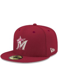 New Era Cardinal Miami Marlins Logo White 59fifty Fitted Hat At Nordstrom