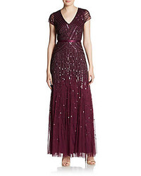 Adrianna Papell Embellished Cap Sleeve Gown