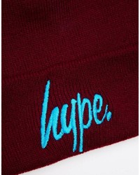 Hype Burgundy And Cyan Embroidered Beanie Hat