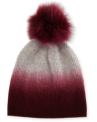 Sofia Cashmere Ribbed Dip Dyed Cashmere Beanie Hat Burgundy