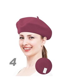Selini Ladys Burgundy Color Wool Solid Colors Beret Wh4010