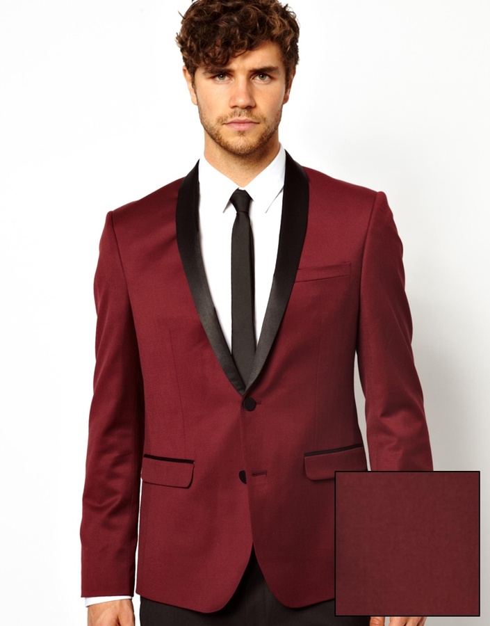 Asos Skinny Fit Tuxedo Jacket In Burgundy, $181 | Asos | Lookastic