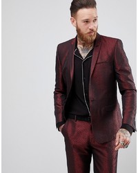 ASOS DESIGN Asos Skinny Suit Jacket In Red Lava Jacquard